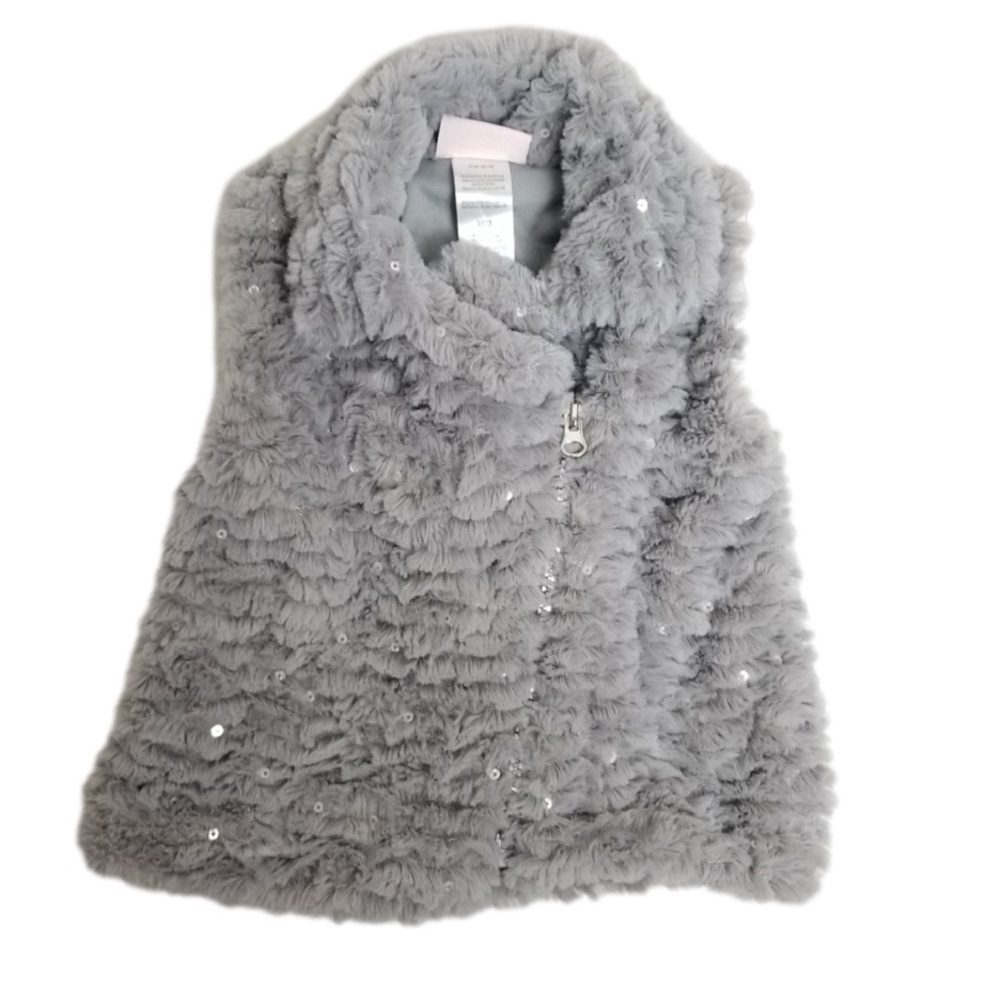 ⭐️Little Lass Vest Grey Faux Fur  With Sequin Accents Size 12 Months 5/$25